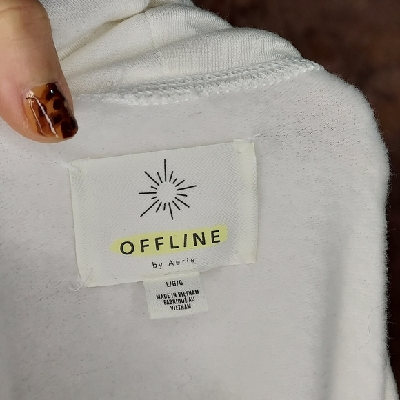 Aerie Offline OTT Fleece Sweatshirt Drawstring Cowl Neck White L - Picture 4 of 8